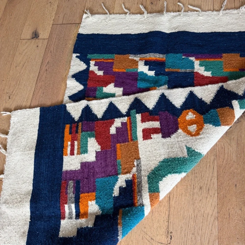 Vintage Folk Art Pictoral Kilim Wool Rug 34x56 Southwestern Handwoven Tribal